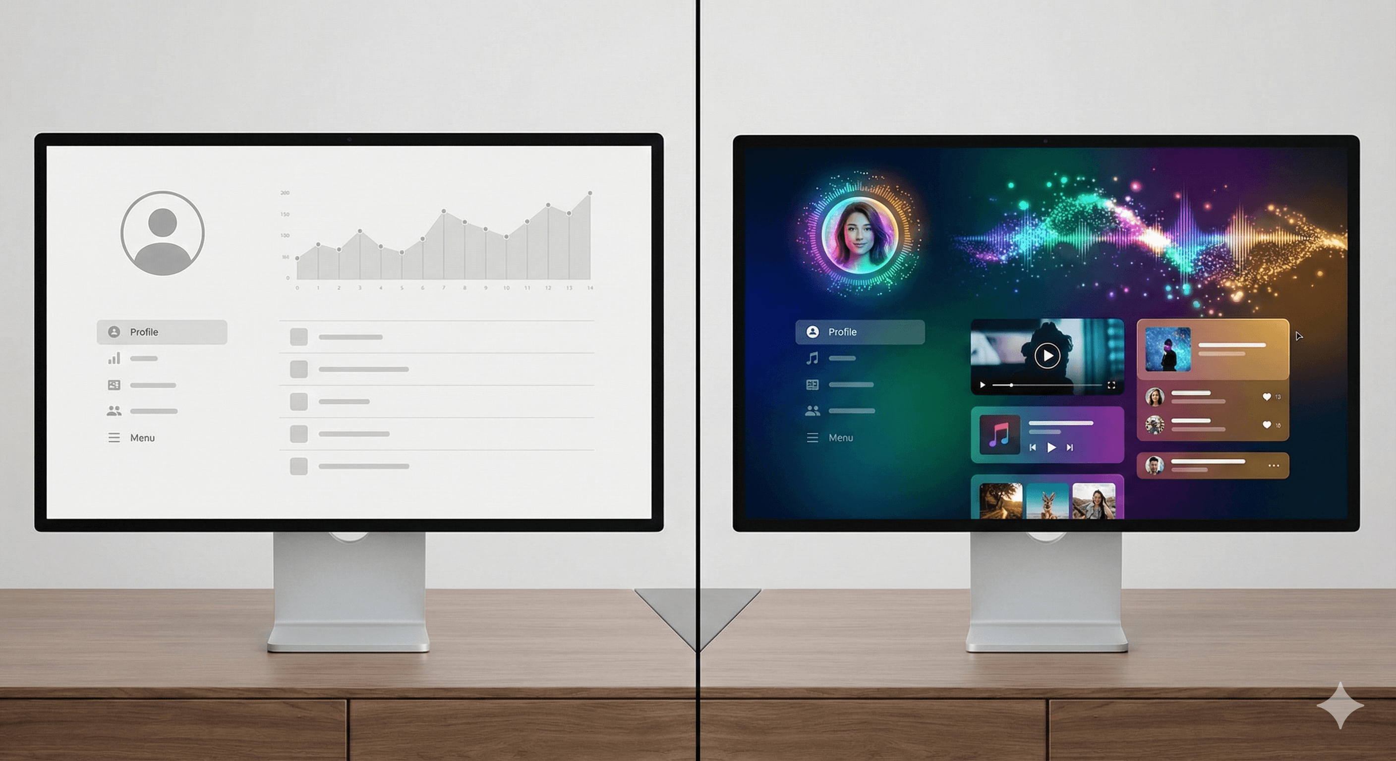 Visualisatie van AI-gedreven webdesign dat de interface lay-out automatisch aanpast aan de gebruiker.