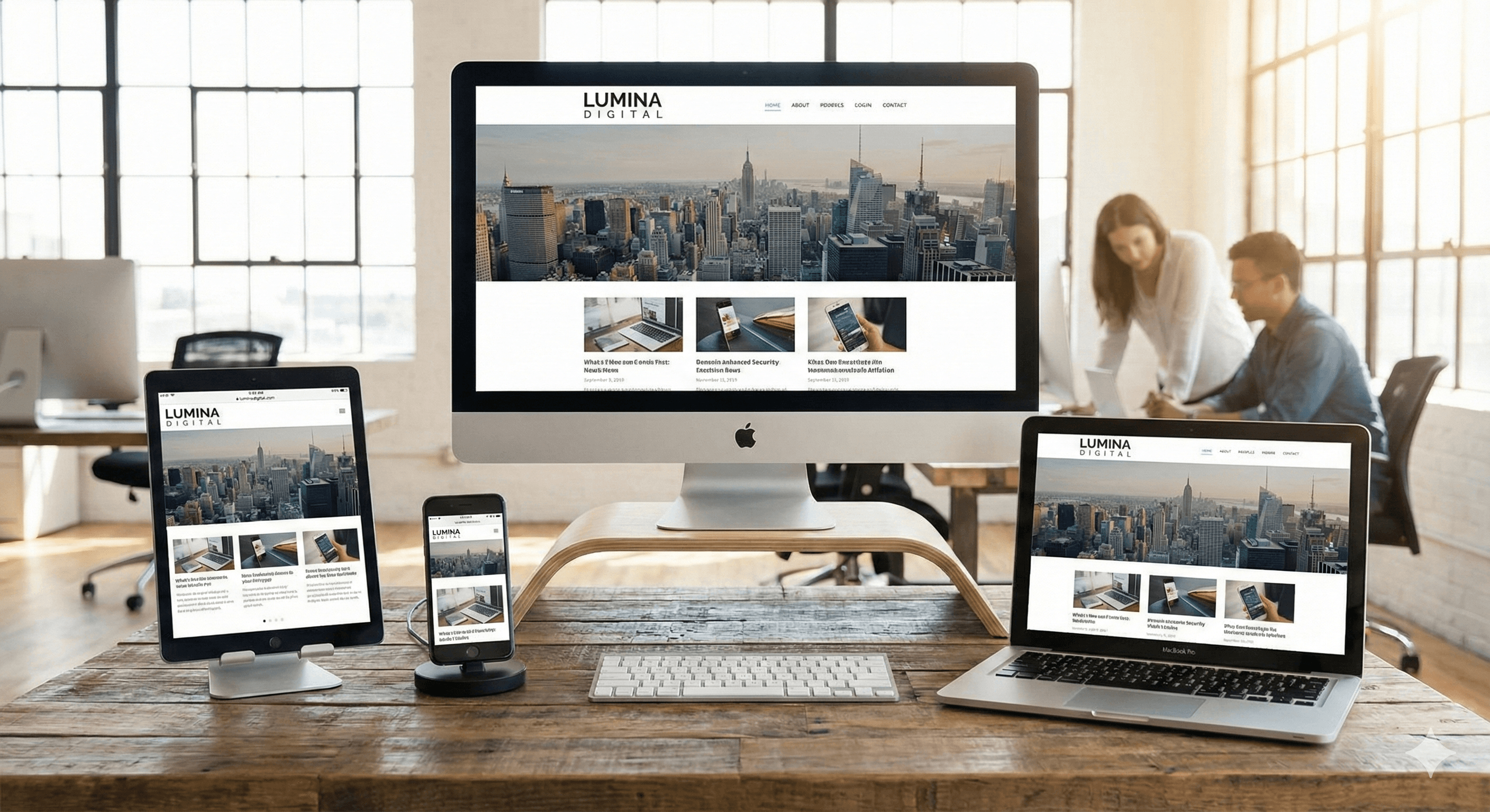 Responsive website weergave op desktop, tablet en mobiele apparaten in 2025.