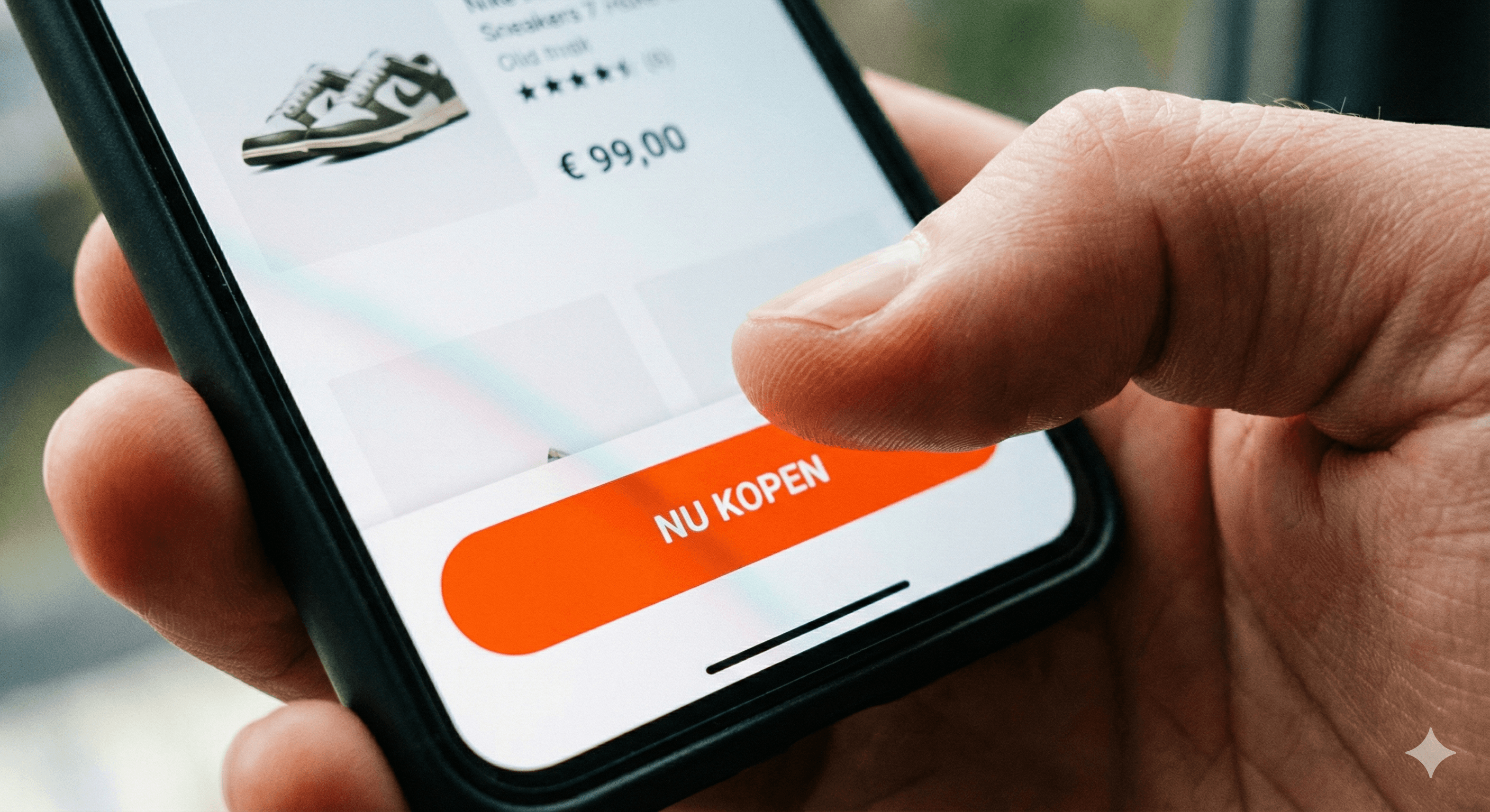 Klant rondt een aankoop af via een mobielvriendelijke conversieknop.
