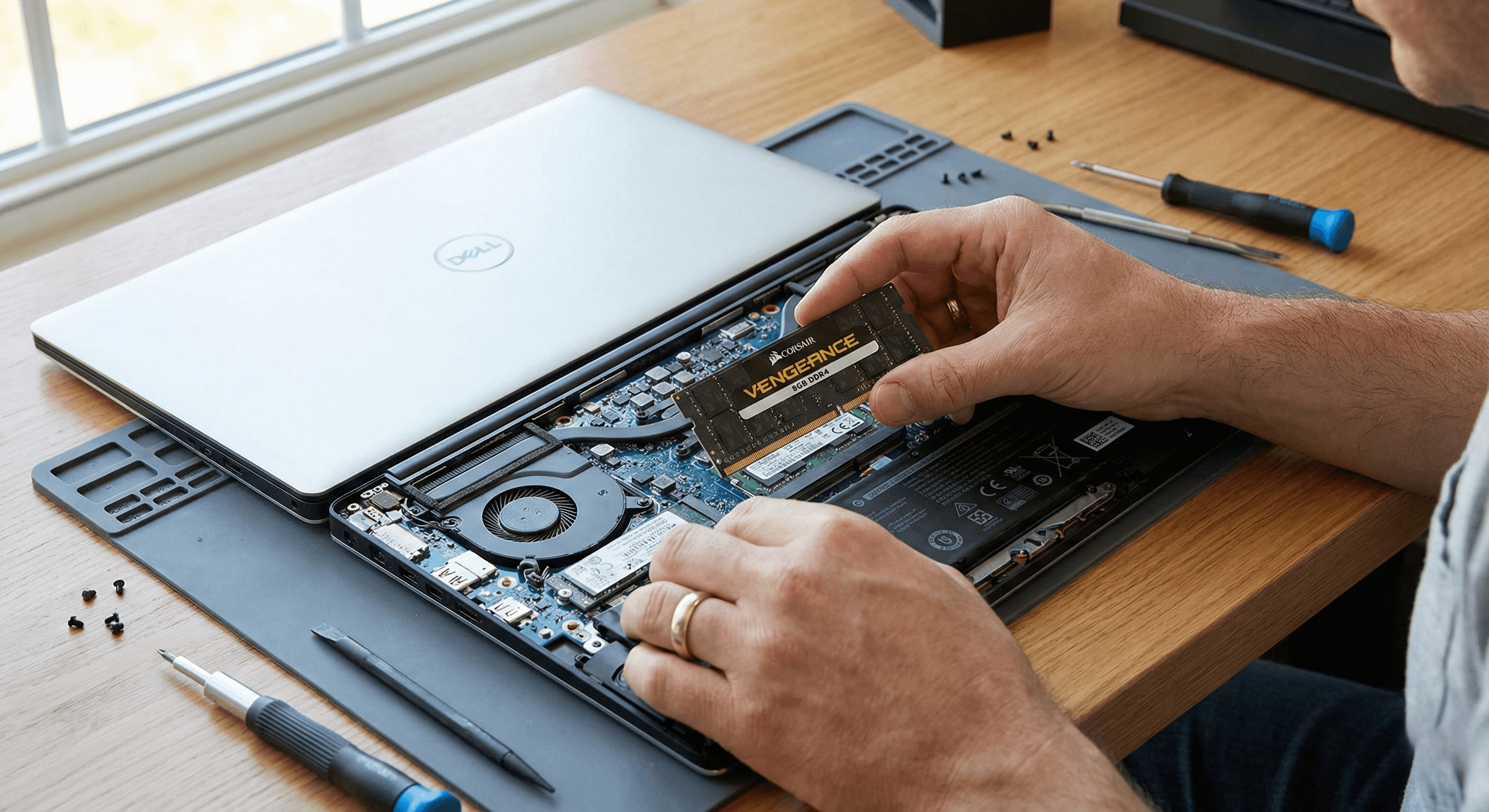 Laptop geheugen uitbreiden of repareren door RAM module te vervangen.
