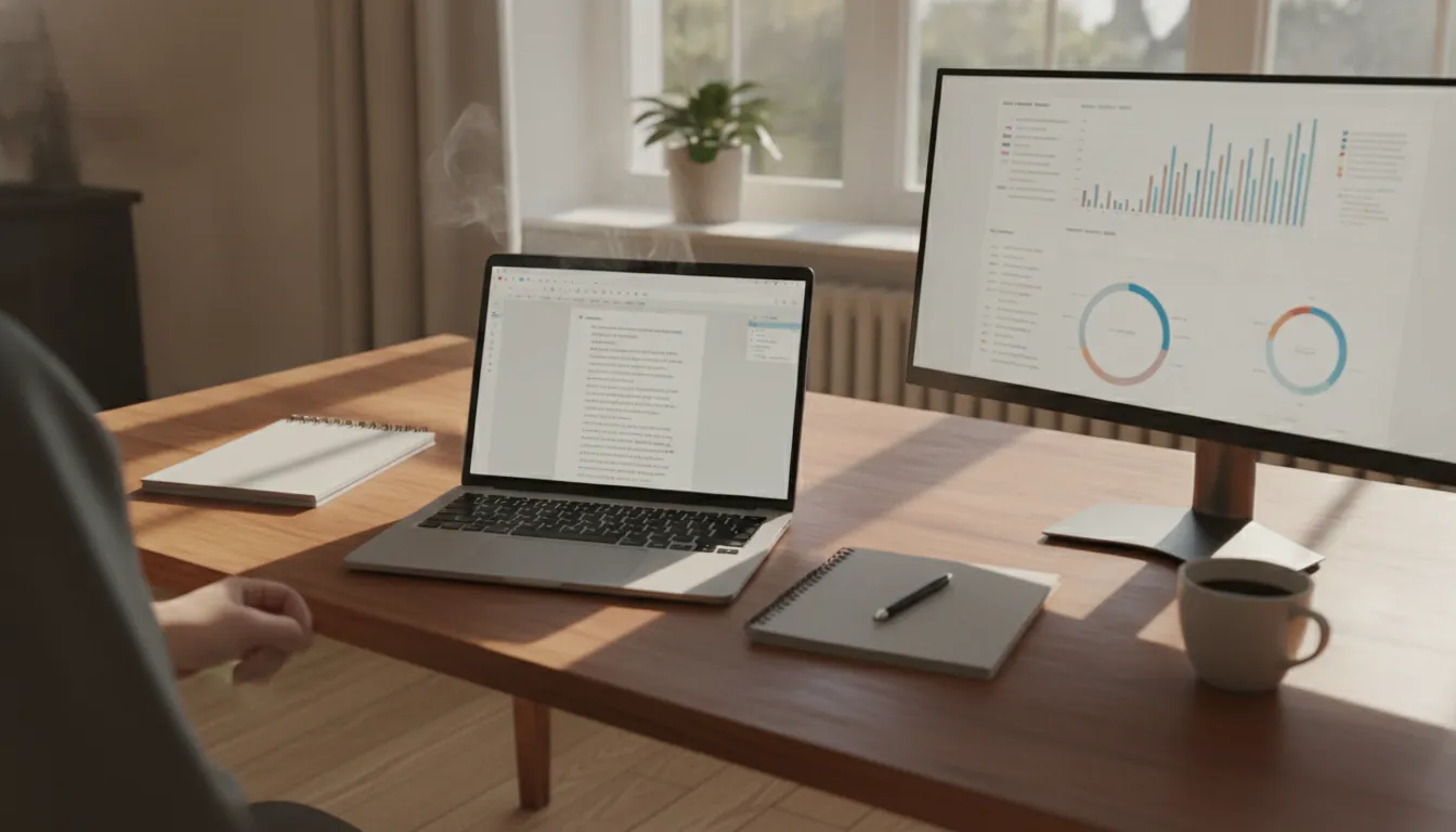 SEO teksten laten schrijven: tekstschrijver werkt aan een goed scorende webtekst met zoekwoordonderzoek ernaast